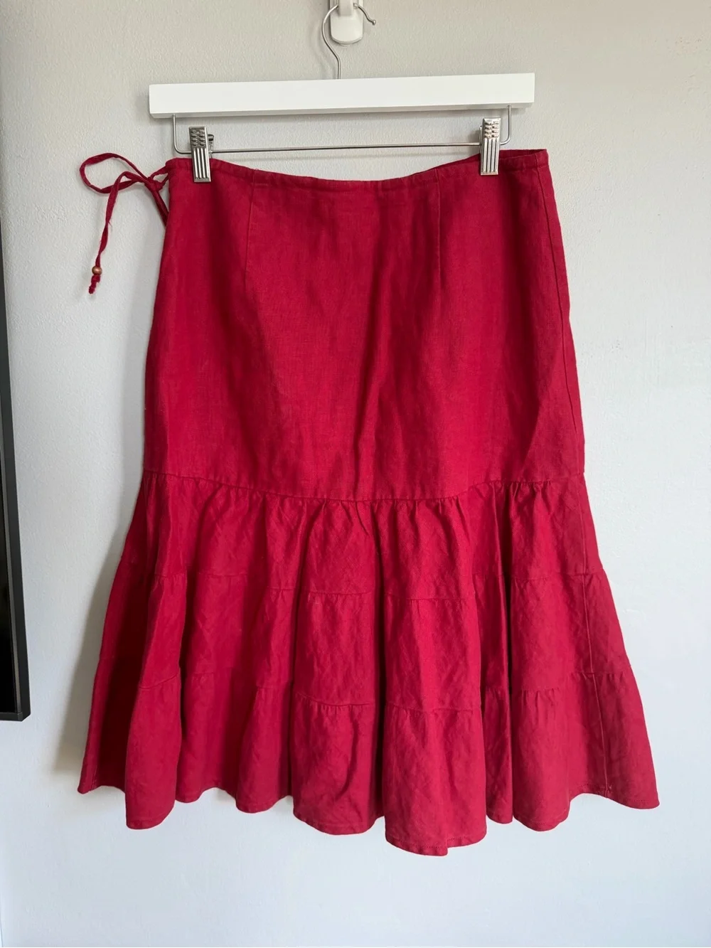 Vintage Y2K Gap Linen Midi Skirt Tiered Red 2006 6 - Picture 2 of 5